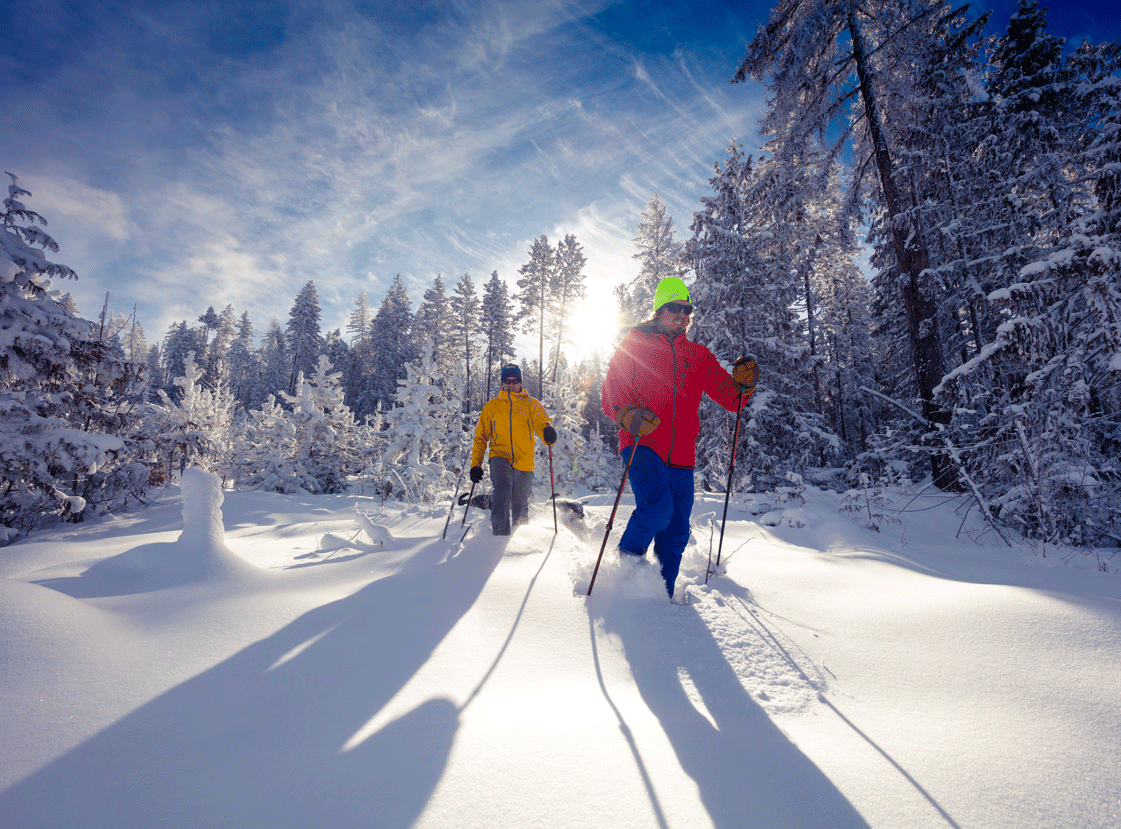 Snowshoeing in powder snow.